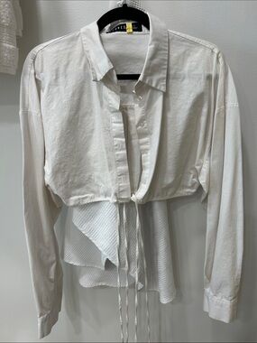 Lioness White Layered Tie-Front Button Down Top